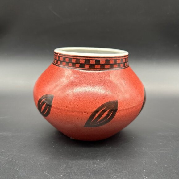 Maroon Red Flower Pot Planter Bowl Botanical Leaf Ecco Terra Swirl Sun Ceramic - Picture 3 of 10